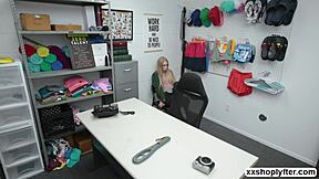 Shoplifter Emma assists LP officer with his naughty needs at work