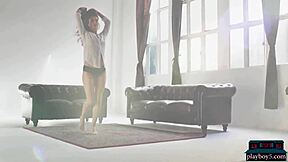 Russian beauty Nicole Winter strips solo for Playboy.