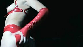 Redhead goth teen touches herself with toys