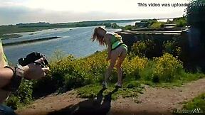 Spunky teen model strips bare in a daring outdoor miniskirt tease. What’s her next move?
