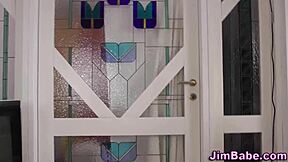 Amateur teen subtly sucks an old man's monster cock in doggystyle.