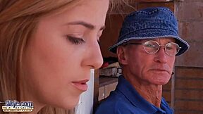 i watch the beautiful teen suck grandpa's cock outdoor, then he fucks her pussy hard in doggystyle