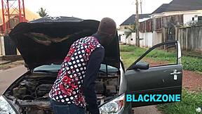 Curvy young woman with tattoo gets car help from stranger in bedroom interview