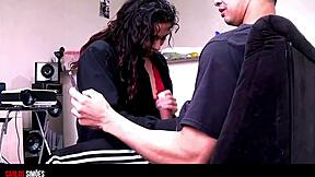 Hot Young Morena Licks Muscular Bodybuilder's Huge Cock in Dorm!