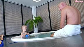 Adult Man Face Fucks Youthful Blonde With Huge Dick Deep in Her Mouth