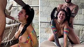 Submissive Slut Humiliated with Milk Before Hard Creampie Fuck