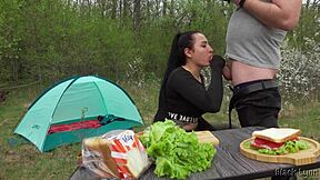 hungry stranger offers dick for a sandwich side view