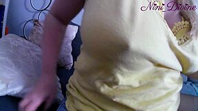 Step sister's big natural tits and ass in tight young thong.