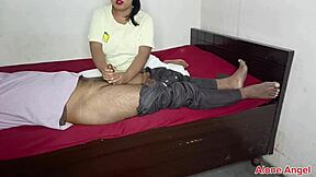 Stepsister delivers intense oil massage on dick after fucking innocent brother