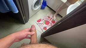 Caught jerking to stepmom in bathroom shower scene.