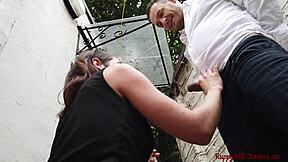 outside anal and pussy fuck, lots to swallow in closeup