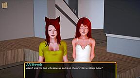 In My New Family, a Teen Redhead Plays a Game with Big Tits