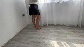 turkish babe in leather skirt sans panties guides your jerk off session casually