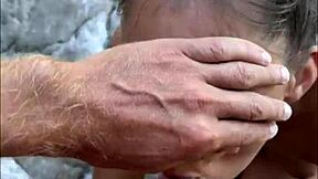 risky beach blowjob with sloppy teen model pov