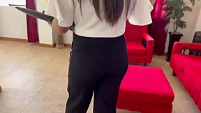 Real estate advisor gives client a tour. Then they fuck passionately, slapping and licking in the office.