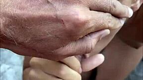 risky beach blowjob with sloppy teen model pov