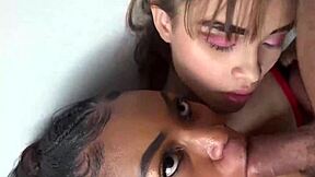 Two hot chicks Coral and Latin babe Mayami Rodriguez are back for throat fuck and sloppy deepthroat with friend!