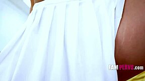 Crushing stepsister's tight pussy on clinic couch in retro skirt scene