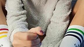 Dirty step sister teases my dick with special socks