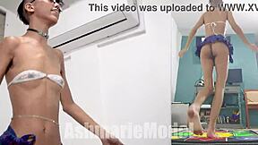 Dance Revolution Braless Upskirt with No Panties