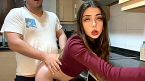 barely 18 stepdaughter pounded hard in kitchen by best stepdad ever