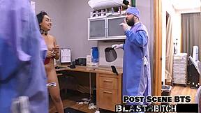 I watch mia suck my dick in latex gloves and swalllow the huge load, moaning loudly backstage