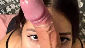 cute and submissive girlfriend giving a deep and sloppy blowjob to a big dick