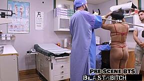 I watch mia suck my dick in latex gloves and swalllow the huge load, moaning loudly backstage