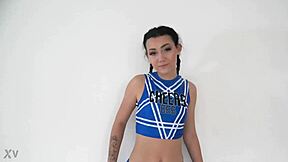 Cheerleader Sandra Endures Rough Anal Gangbang in Heels