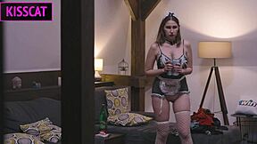 Busty maid's naked cock washing turns into blowjob night surprise with creampie