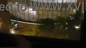 petite indian girlfriend masturbates outdoors in front of hotel window