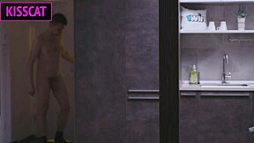 Busty maid's naked cock washing turns into blowjob night surprise with creampie