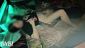 We had sex on a squeaky illuminated hotel bed, moaning with pleasure.