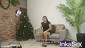 my stepsister got a big dick as christmas gift, and we massaged her curvy body outdoors