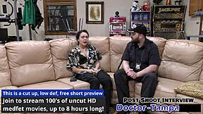 Mara Luv undergoes vibrator exam on shaved pussy with pierced nipples backstage