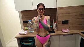 Housemaid with piercing takes hard ass fuck and gets messy facial in doggystyle