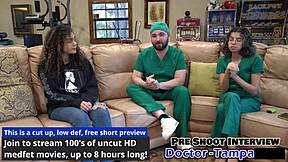 Mara Luv undergoes vibrator exam on shaved pussy with pierced nipples backstage