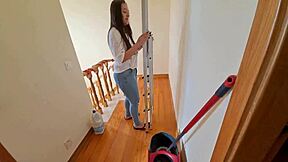 Latina Maid In Jeans And Flip Flops Gets Seduced With Intense Massage, Bent Over In Doggystyle To Orgasm