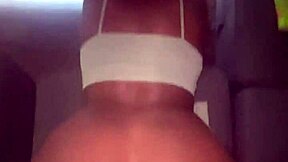 Petite black girl with small tits and big ass fucks big black cock on sofa, reaching orgasm with skinny body.