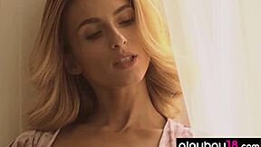 skinny blonde ukrainian teen cara mell slowly undresses her sexy white lingerie, ripping clothes.