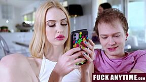 stepbrother fucks gaming stepsister bent over