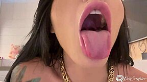 Latina tattooed beauty strips tight gym shorts off her hot butt