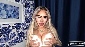 i watched luna luxe open her shaved pussy for monster cock in cowgirl pov