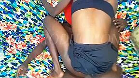 Skinny african teen rides in cowgirl position with homemade vibe.