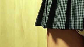 Japanese schoolgirl explores anal play with shiny buttplug and piercings