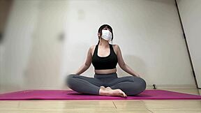 teen stretches and enjoys playful teasing with toys