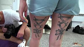 Dude fucks blonde on garage sofa