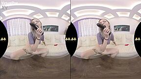 european czech babe masturbates with dildo in vr piss play
