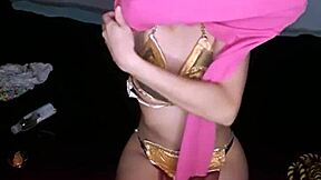 Petite teen in leia cosplay masturbates with dildo