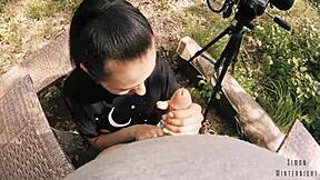 pov backstage blowjob with my friend's huge cock in the forest